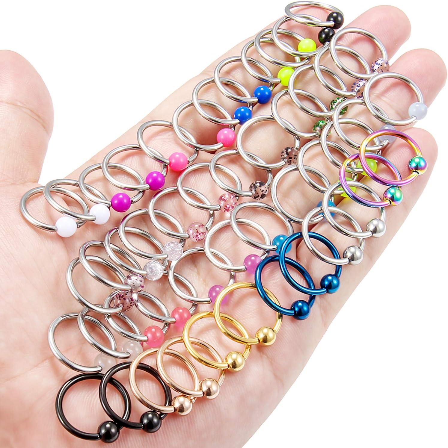 48PCS 16G - 14G Surgical Steel Nipple Rings Hoop Captive Bead Ring Nipplerings Piercing Jewelry for Women Men 14MM - 16MM - QIAO CrystalQIAO CrystalQIAO Crystal