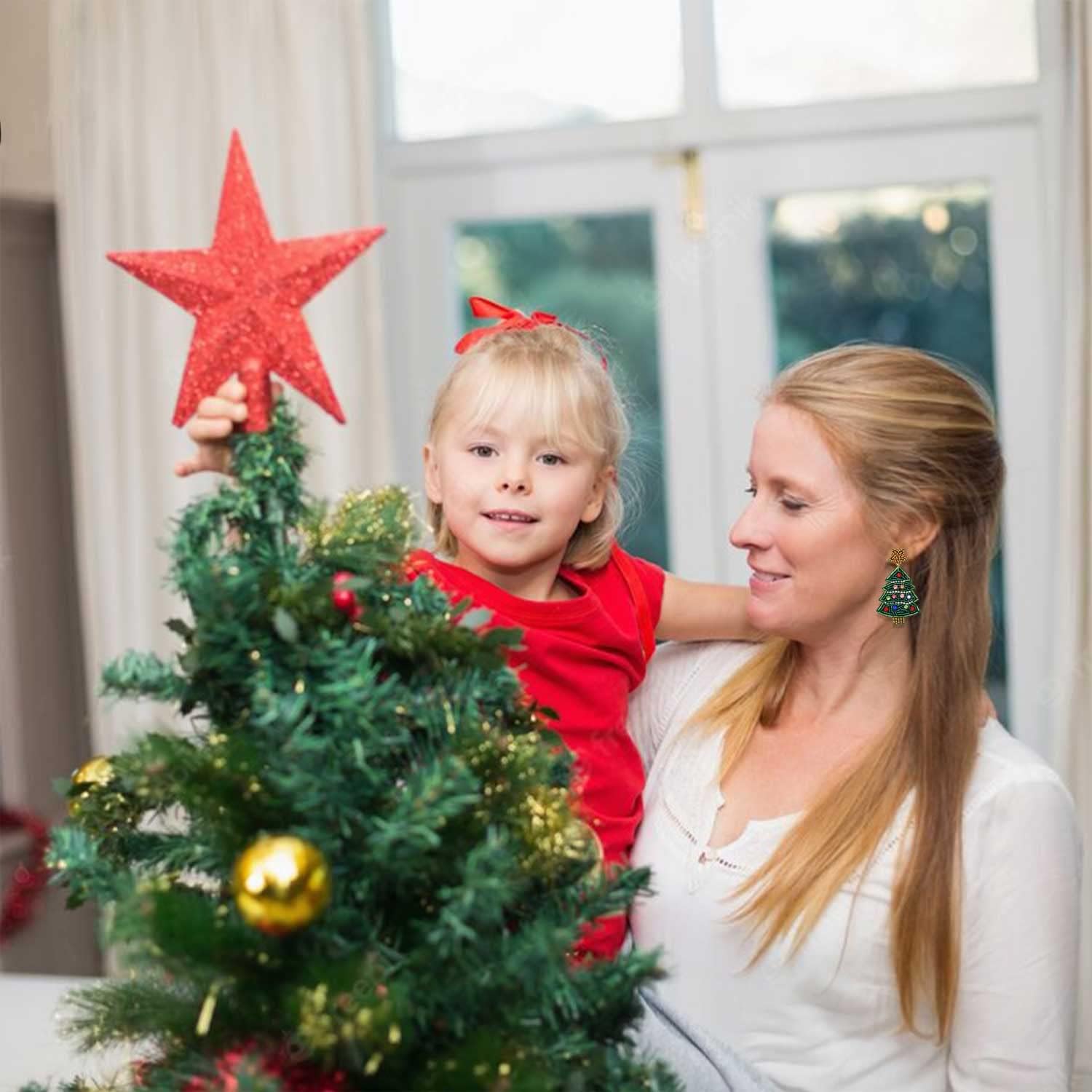 4Pairs Christmas Earrings for Women Holiday Earrings Handmade Christmas Tree Earrings Beaded Snowflake Reindeer Wreath Dangle Earrings Holiday Party Gifts - 我的商店我的商店我的商店