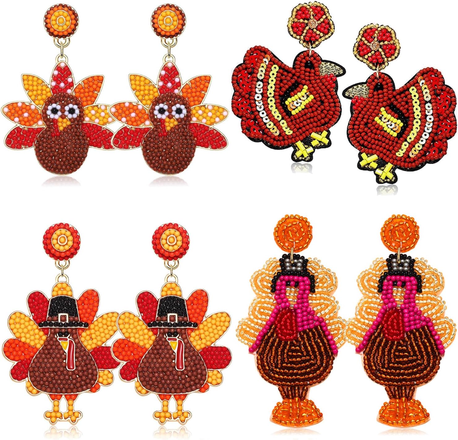 4Pairs Christmas Earrings for Women Holiday Earrings Handmade Christmas Tree Earrings Beaded Snowflake Reindeer Wreath Dangle Earrings Holiday Party Gifts - 我的商店我的商店我的商店