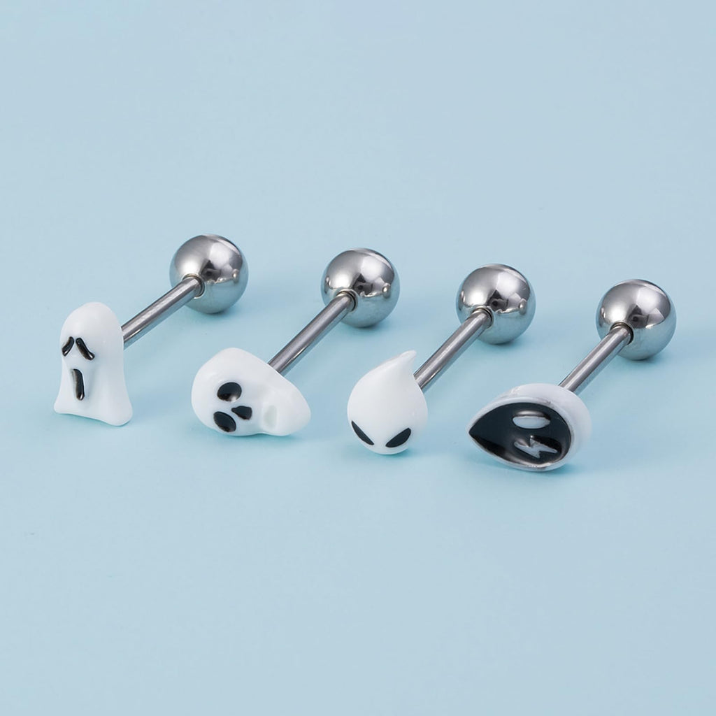 4pc 14G Tongue Rings Acrylic Trendy Stainless Steel Tongue Barbell Body Piercing Jewelry - QIAO Crystal我的商店QIAO Crystal