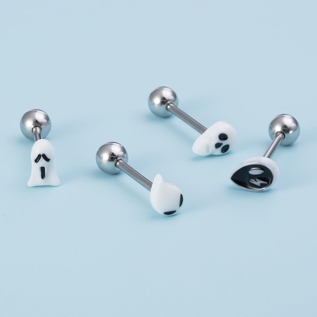 4pc 14G Tongue Rings Acrylic Trendy Stainless Steel Tongue Barbell Body Piercing Jewelry - QIAO Crystal我的商店QIAO Crystal