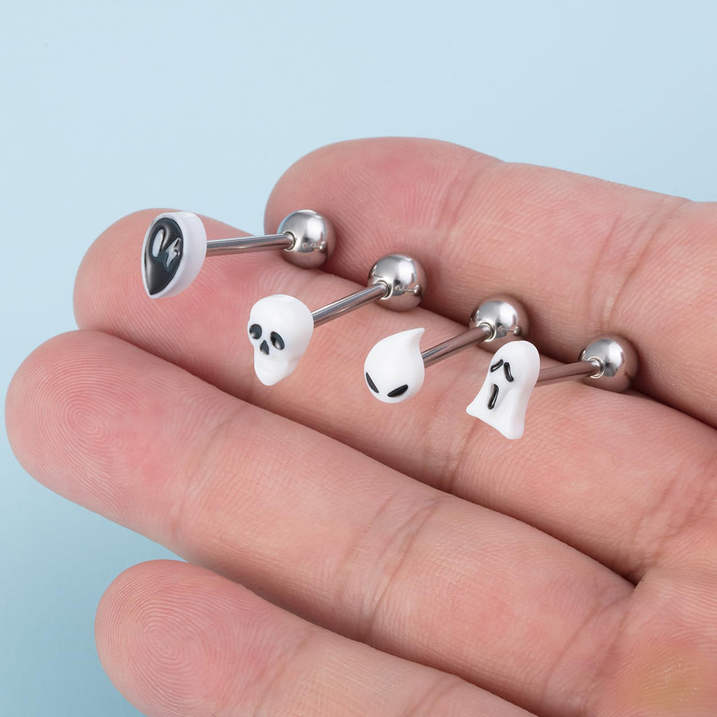 4pc 14G Tongue Rings Acrylic Trendy Stainless Steel Tongue Barbell Body Piercing Jewelry - QIAO Crystal我的商店QIAO Crystal