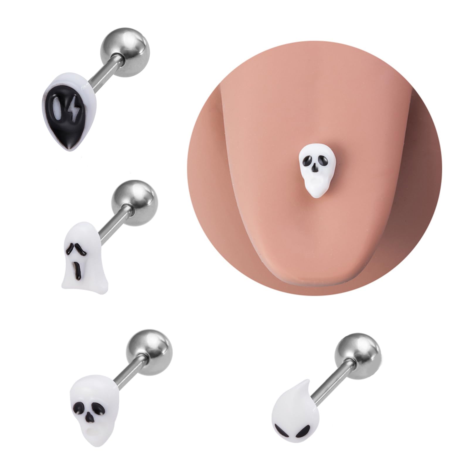 4pc 14G Tongue Rings Acrylic Trendy Stainless Steel Tongue Barbell Body Piercing Jewelry - QIAO Crystal我的商店QIAO Crystal