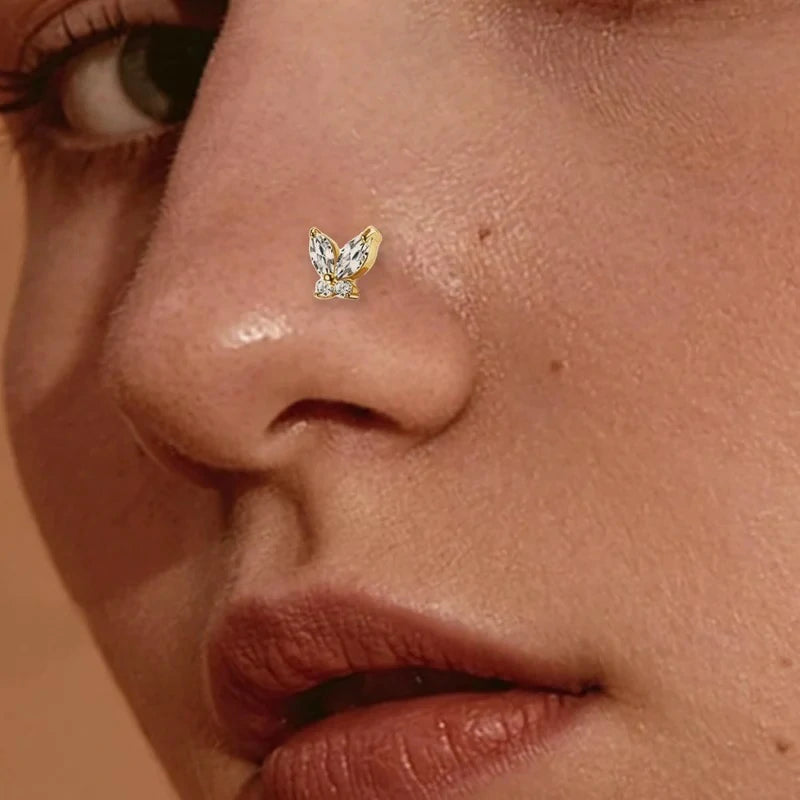 4pcs 20G  L Shaped & Dangle Nose StudButterfly, Flower & Heart Designs