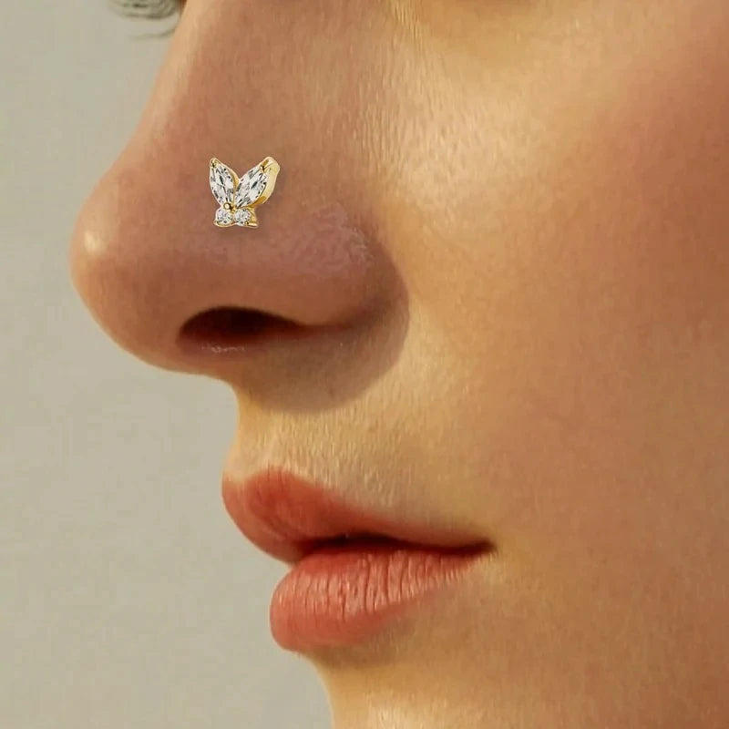 4pcs 20G  L Shaped & Dangle Nose StudButterfly, Flower & Heart Designs