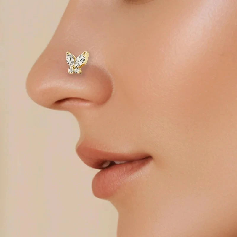 4pcs 20G  L Shaped & Dangle Nose StudButterfly, Flower & Heart Designs