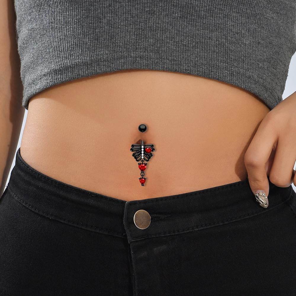 4Pcs Stainless Steel Bat Belly Button Rings for Women 14G Halloween Red Black Bat Dangle Belly Navel Rings Belly Curved Barbells Body Piercing Jewelry - 我的商店我的商店我的商店