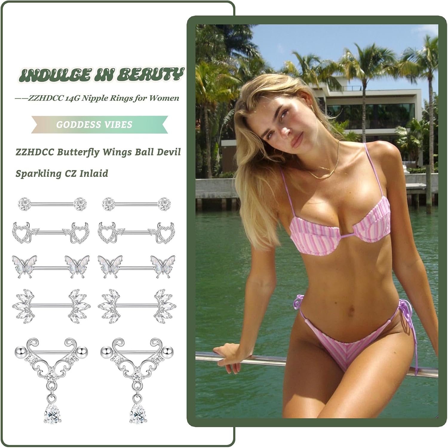 5 Pair 14G Nipple Piercing Jewelry Nipple Rings Surgical Steel for Women Nipple Rings 14 Gauge Stainless Steel Rose Butterfly Evil Heart Shaped Silver Cute Nipple Piercing Jewelry Non Tarnish - QIAO CrystalQIAO CrystalQIAO Crystal