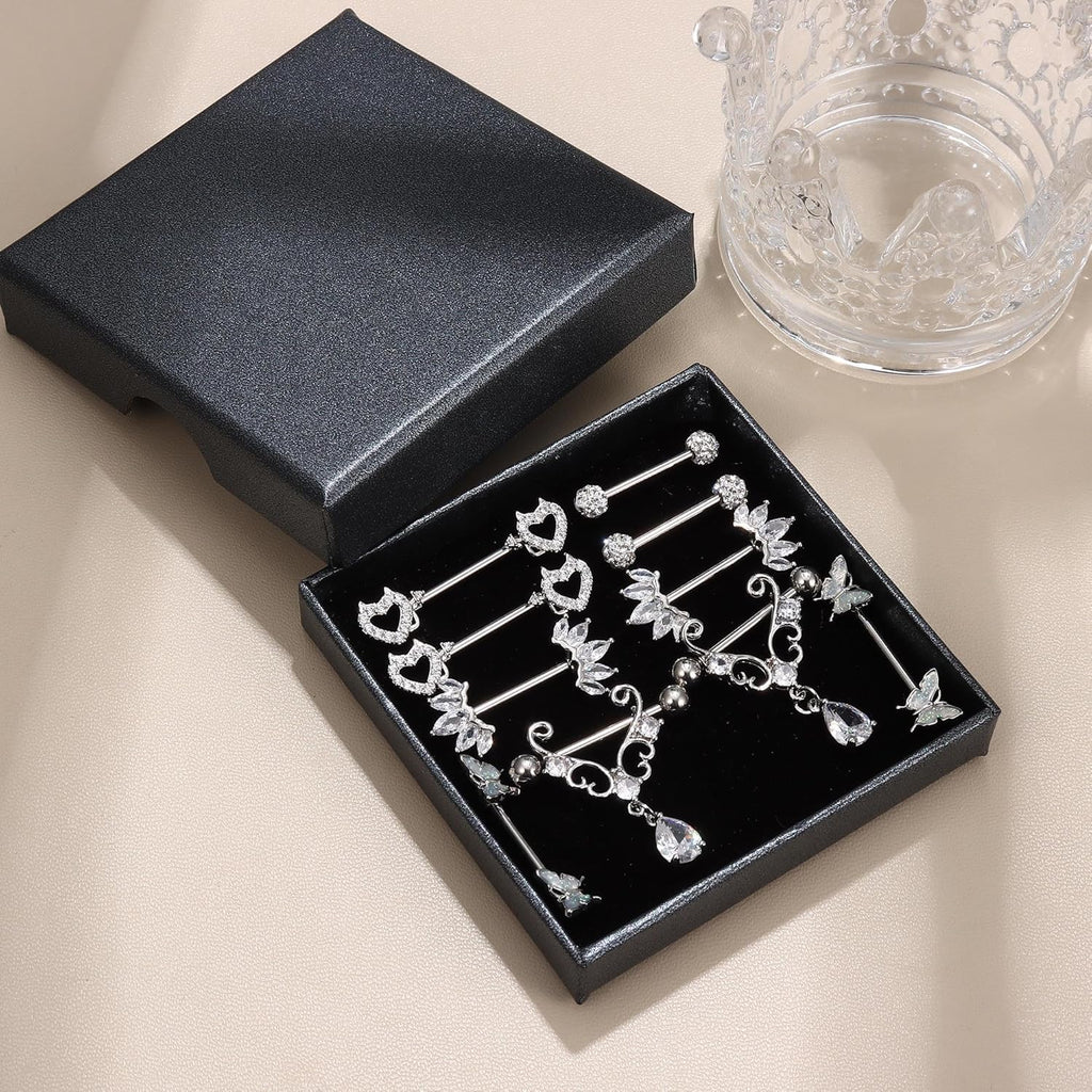 5 Pair 14G Nipple Piercing Jewelry Nipple Rings Surgical Steel for Women Nipple Rings 14 Gauge Stainless Steel Rose Butterfly Evil Heart Shaped Silver Cute Nipple Piercing Jewelry Non Tarnish - QIAO CrystalQIAO CrystalQIAO Crystal