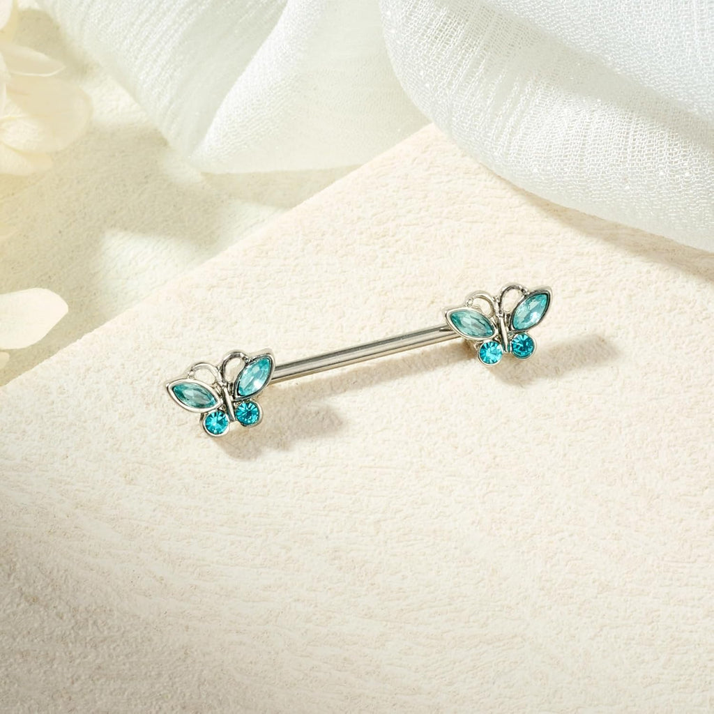 5 Pairs 14G Nipple Rings Stainless Steel Heart Butterfly Bow Opal Flower CZ Stud Barbell Set Cute Nipplerings Shields Piercing Jewelry for Women Pink Blue Red Tone Body Jewelry - QIAO CrystalQIAO CrystalQIAO Crystal