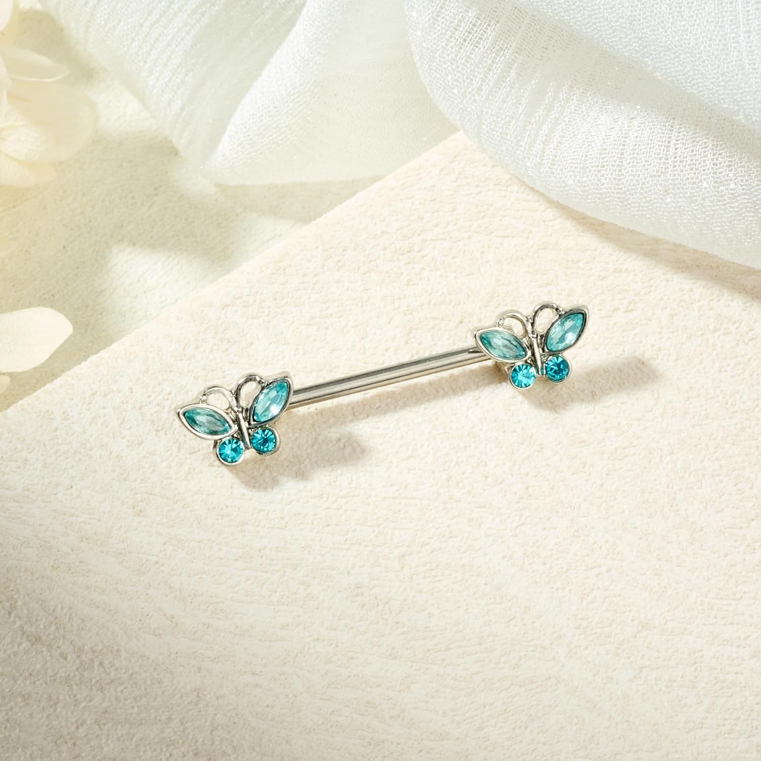 5 Pairs 14G Nipple Rings Stainless Steel Heart Butterfly Bow Opal Flower CZ Stud Barbell Set Cute Nipplerings Shields Piercing Jewelry for Women Pink Blue Red Tone Body Jewelry - QIAO CrystalQIAO CrystalQIAO Crystal