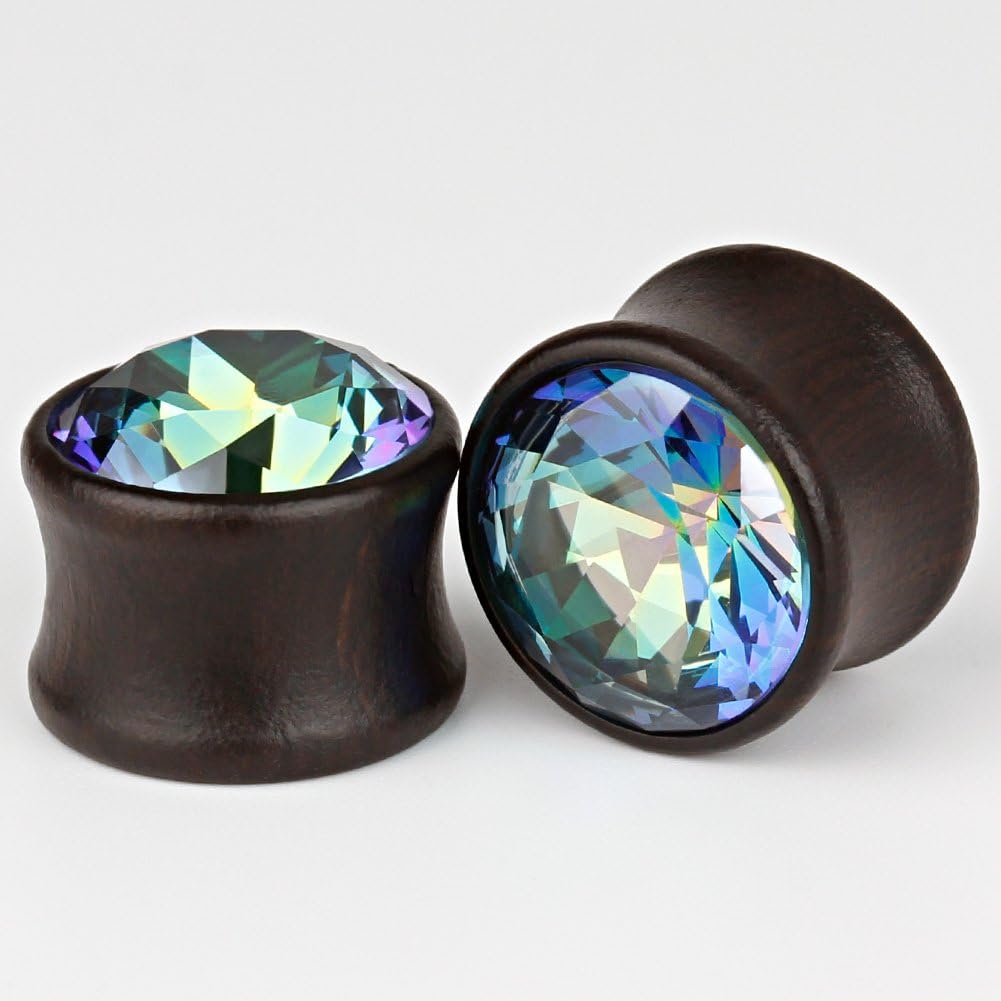 5 Pairs Gauge Wood Tunnels Earrings Zircon Stone Body Jewelry Set Stretching Tapers Expanders Wooden Ear Plugs Gauge 0g(8mm) - QIAO CrystalQIAO CrystalQIAO Crystal