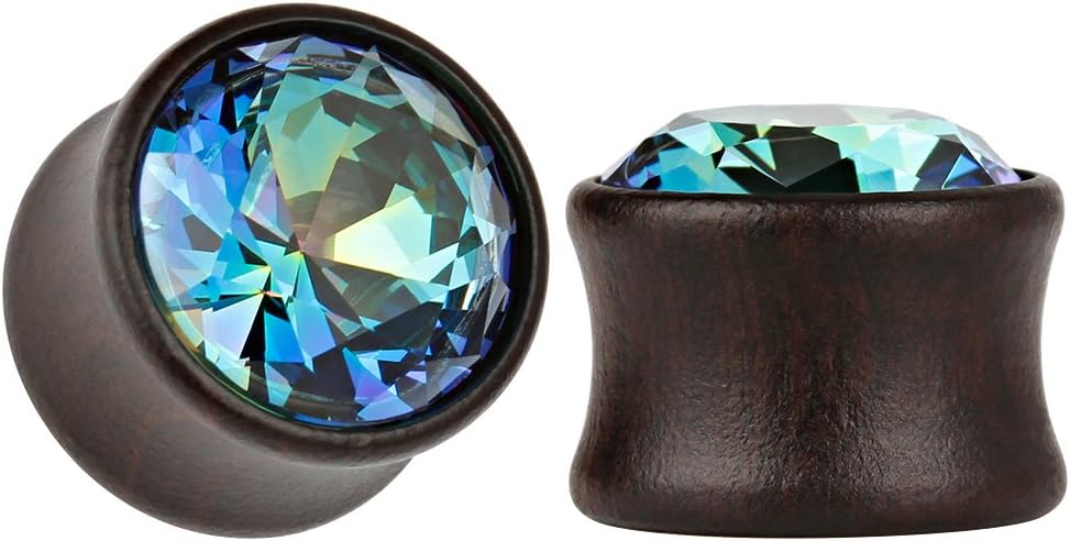 5 Pairs Gauge Wood Tunnels Earrings Zircon Stone Body Jewelry Set Stretching Tapers Expanders Wooden Ear Plugs Gauge 0g(8mm) - QIAO CrystalQIAO CrystalQIAO Crystal