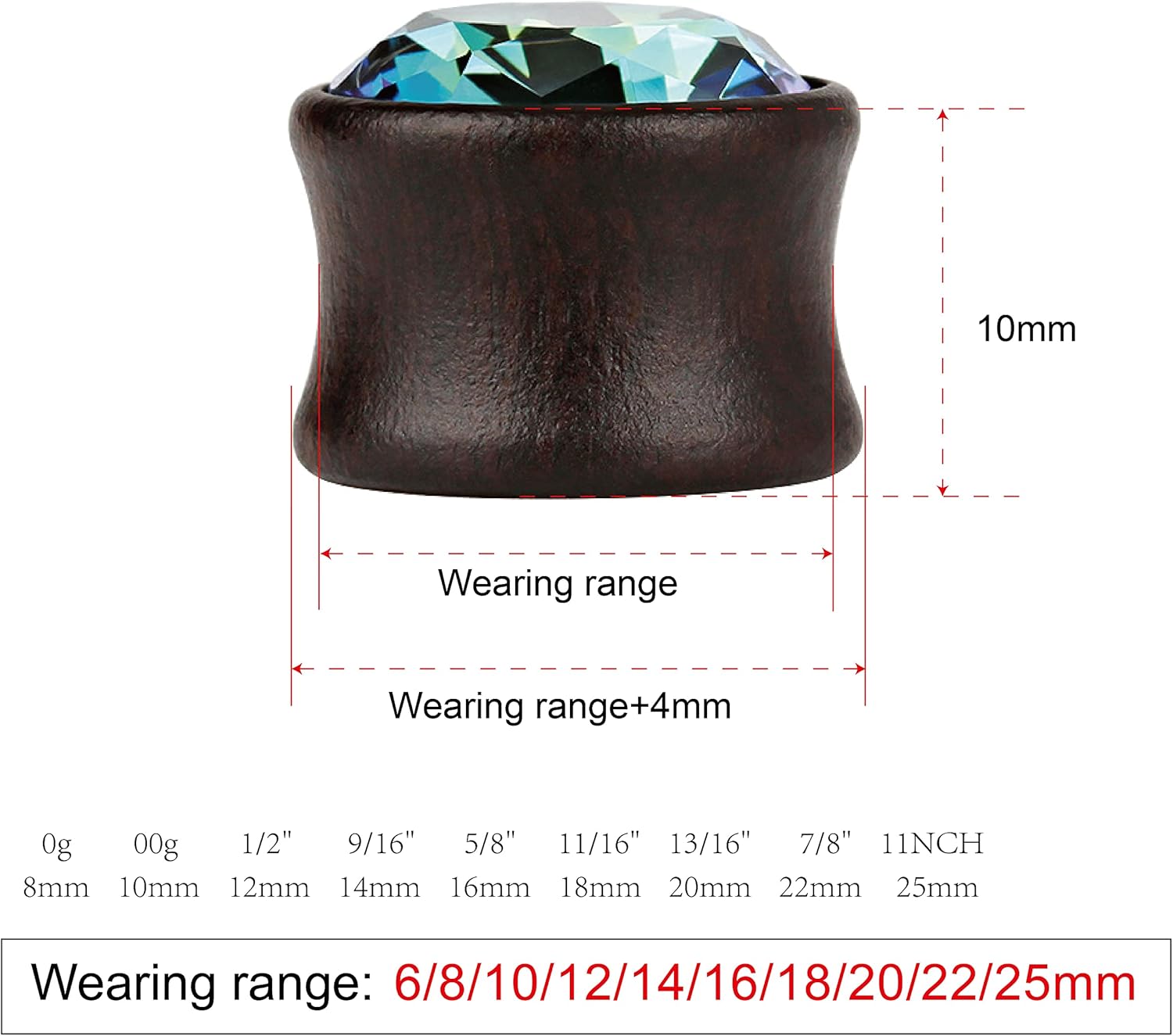 5 Pairs Gauge Wood Tunnels Earrings Zircon Stone Body Jewelry Set Stretching Tapers Expanders Wooden Ear Plugs Gauge 0g(8mm) - QIAO CrystalQIAO CrystalQIAO Crystal