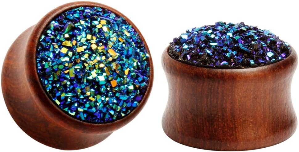 5 Pairs Gauge Wood Tunnels Earrings Zircon Stone Body Jewelry Set Stretching Tapers Expanders Wooden Ear Plugs Gauge 0g(8mm) - QIAO CrystalQIAO CrystalQIAO Crystal