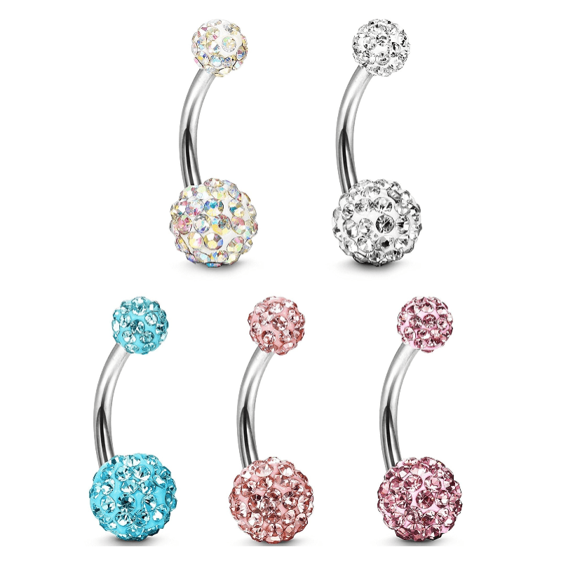 5 Pcs Stainless Steel Belly Button Rings Navel Barbell Body Jewelry Piercing - QIAO Crystal我的商店QIAO Crystal