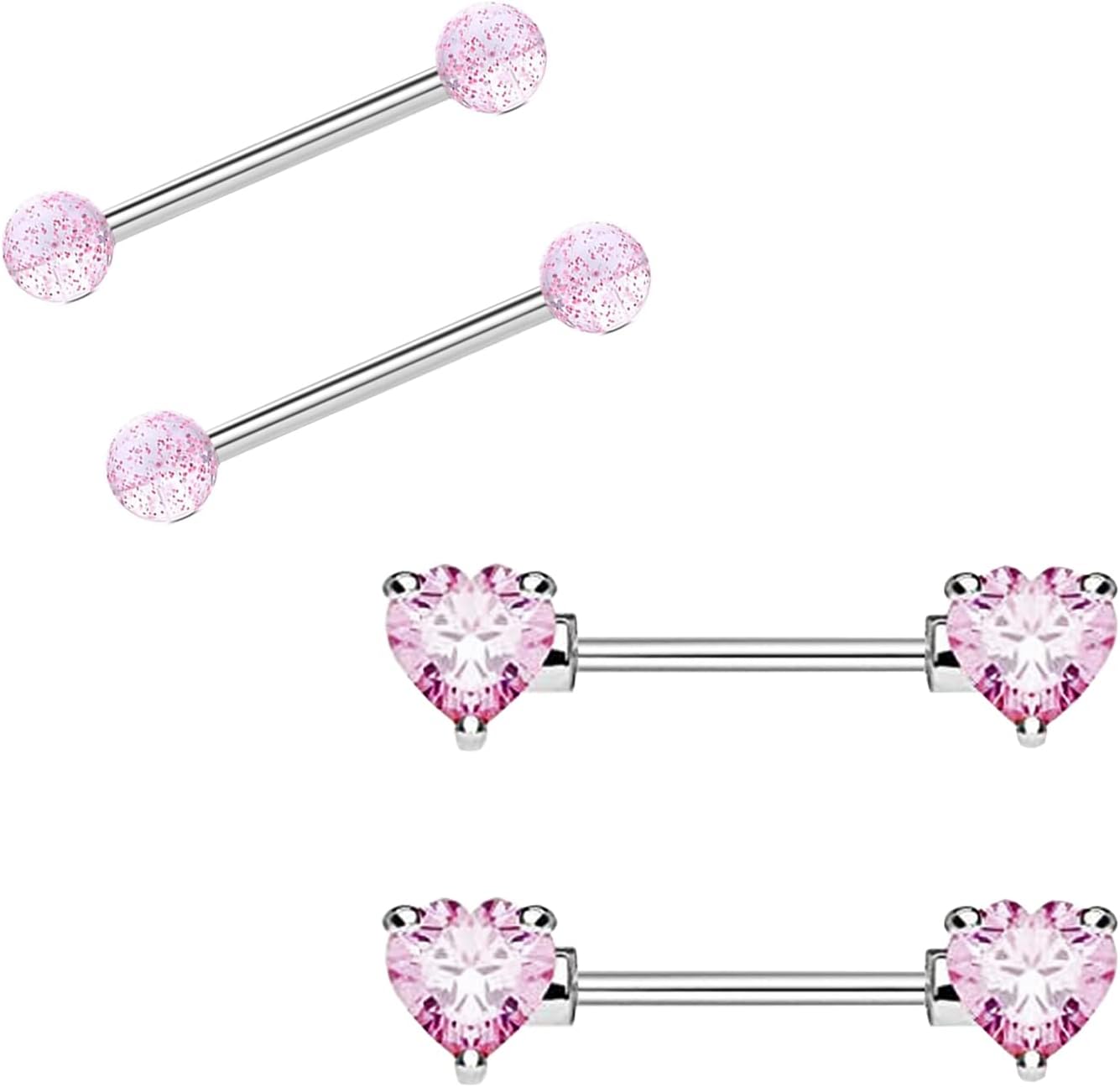 VERAMI 14G Stainless Steel Heart Nipple Rings and Barbell - Butterfly, Starlight Acrylic Ball, Tongue Rings for Women and Men