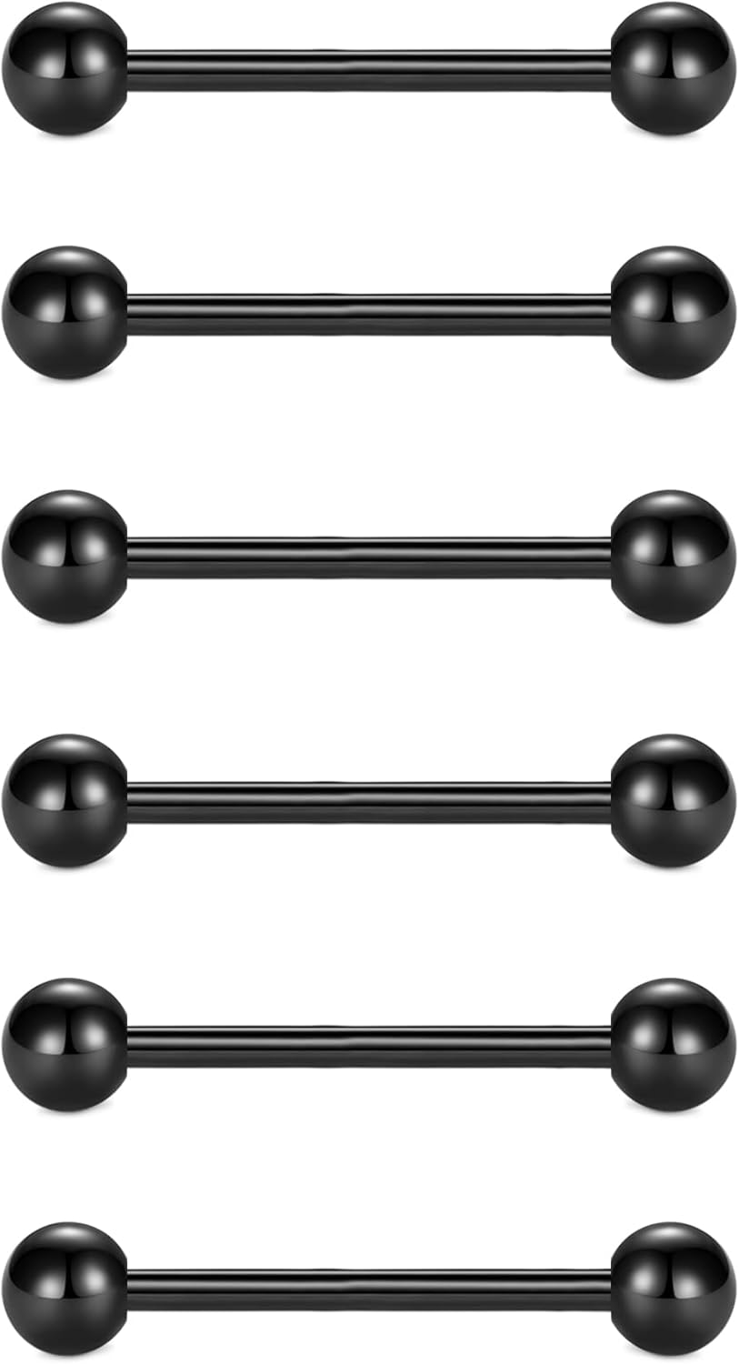 VCMART 12mm-18mm 14G Tongue Rings Nipple Straight Barbells Surgical Steel Body Piercing Jewelry