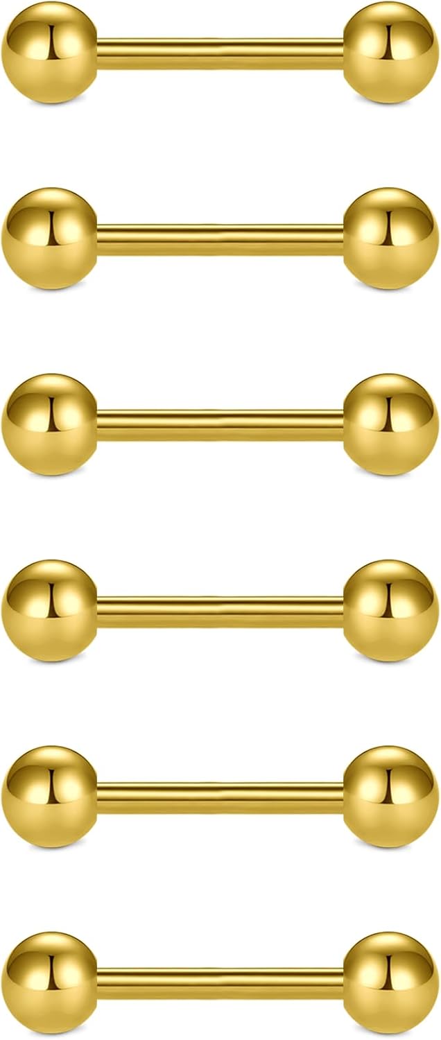 VCMART 12mm-18mm 14G Tongue Rings Nipple Straight Barbells Surgical Steel Body Piercing Jewelry