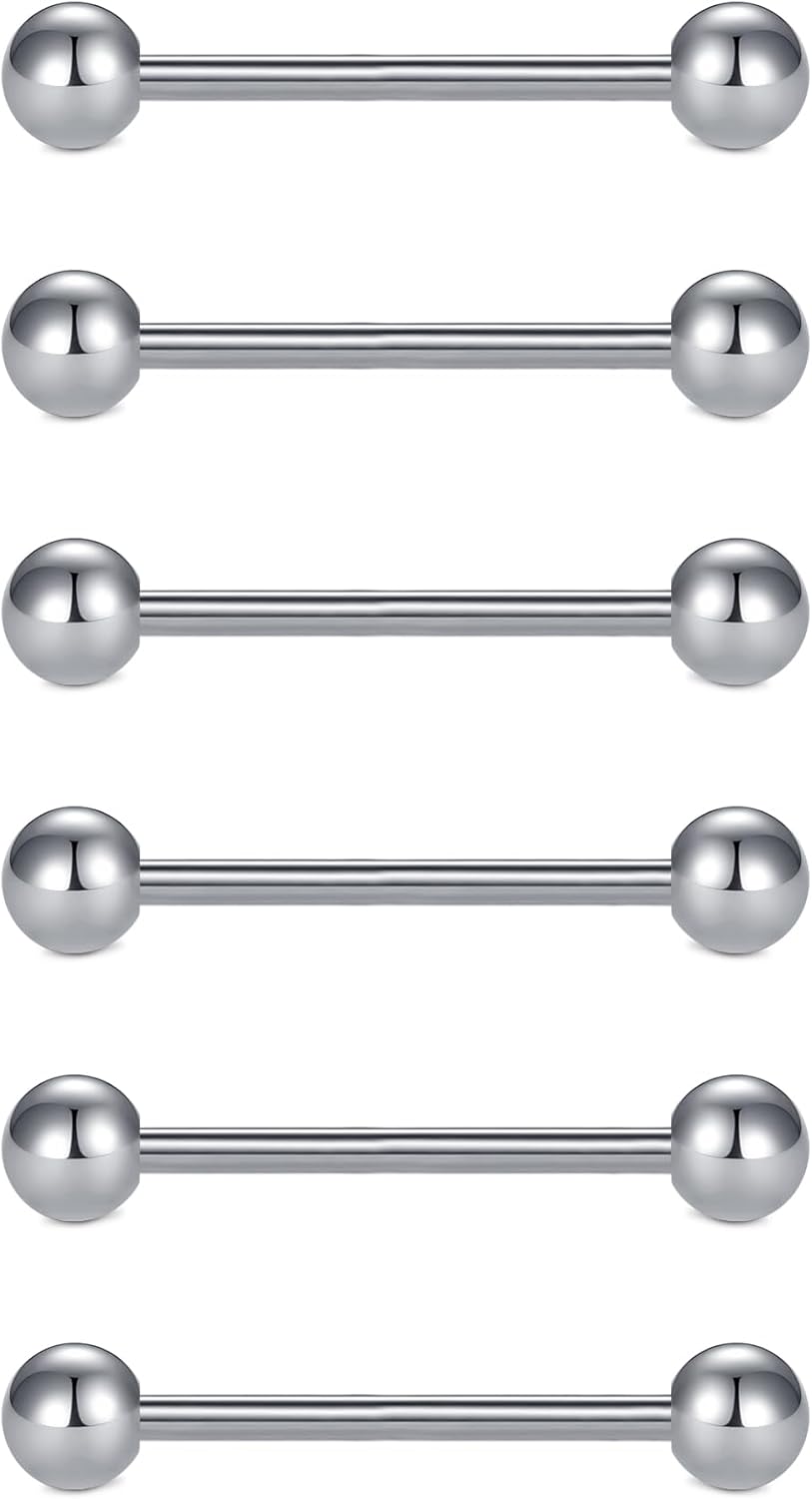 VCMART 12mm-18mm 14G Tongue Rings Nipple Straight Barbells Surgical Steel Body Piercing Jewelry