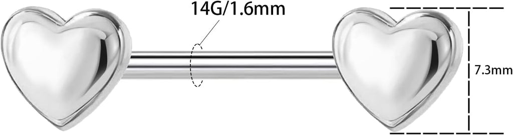 14G Minimalist Heart Nipple Rings 316L Stainless Steel Nipplerings Heart Tongue Rings Barbells Piercing Body Jewelry for Women