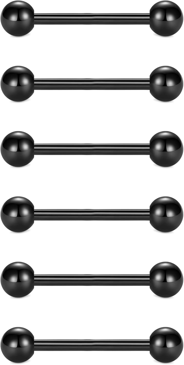 VCMART 12mm-18mm 14G Tongue Rings Nipple Straight Barbells Surgical Steel Body Piercing Jewelry