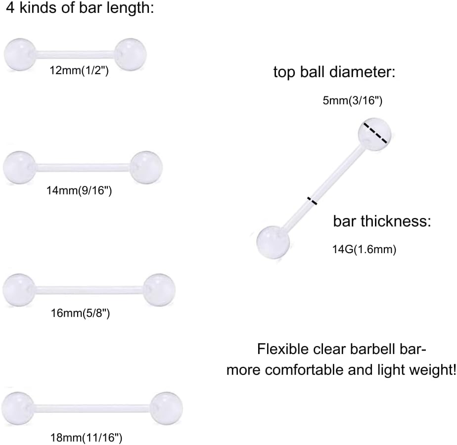 FECTAS Plastic Nipple Rings Tongue Piercing Retainer Barbell 14g for Women Surgery 12/14/16/18mm