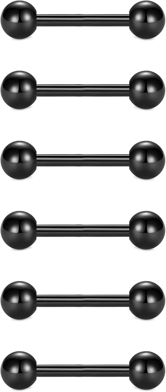 VCMART 12mm-18mm 14G Tongue Rings Nipple Straight Barbells Surgical Steel Body Piercing Jewelry