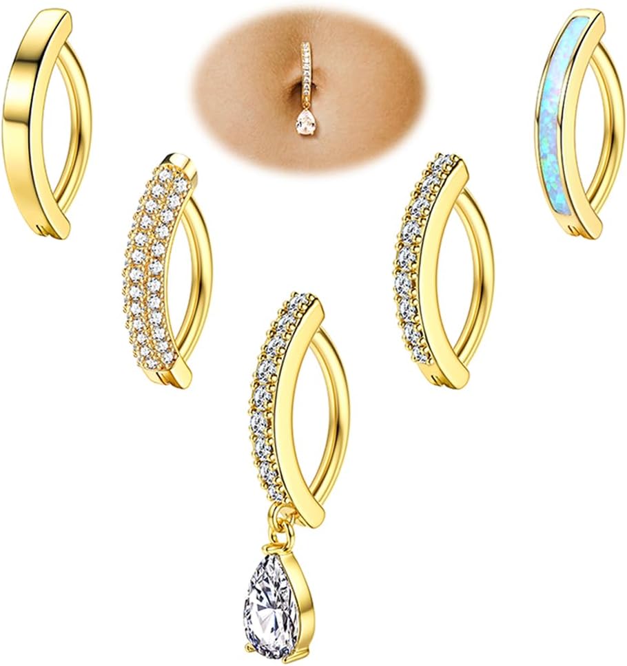 5Pcs Belly Button Ring for Women 14G Short Navel Rings Silver Clicker Belly Piercing Pack Simple Dangle Cute CZ Belly Small Hypoallergenic Belly Button Ring Reverse Piercings Jewelry - 我的商店我的商店我的商店