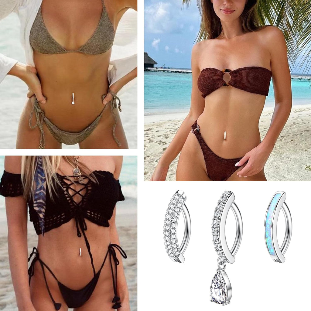 5Pcs Belly Button Ring for Women 14G Short Navel Rings Silver Clicker Belly Piercing Pack Simple Dangle Cute CZ Belly Small Hypoallergenic Belly Button Ring Reverse Piercings Jewelry - 我的商店我的商店我的商店