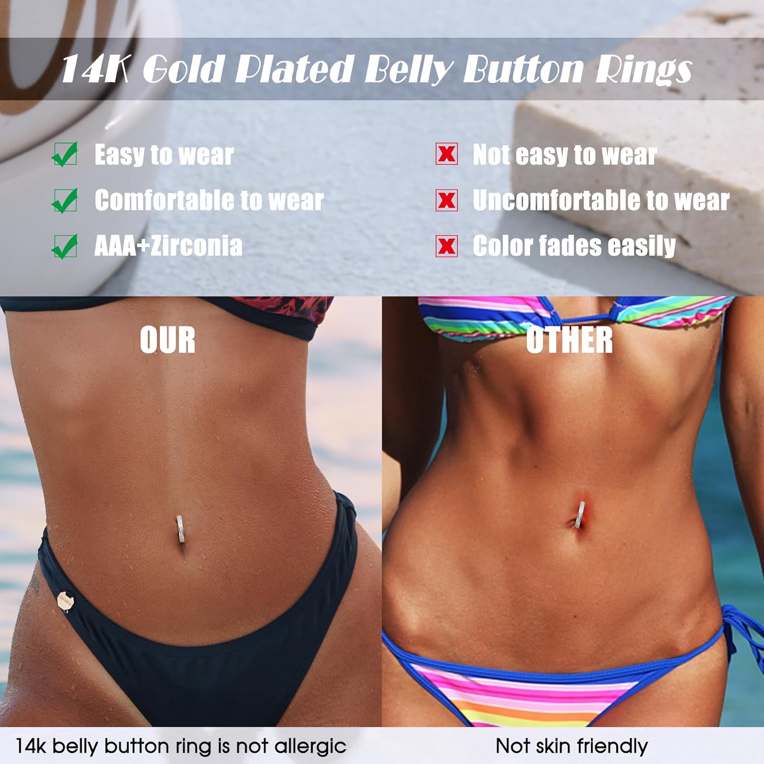 5Pcs Belly Button Ring for Women 14G Short Navel Rings Silver Clicker Belly Piercing Pack Simple Dangle Cute CZ Belly Small Hypoallergenic Belly Button Ring Reverse Piercings Jewelry - 我的商店我的商店我的商店