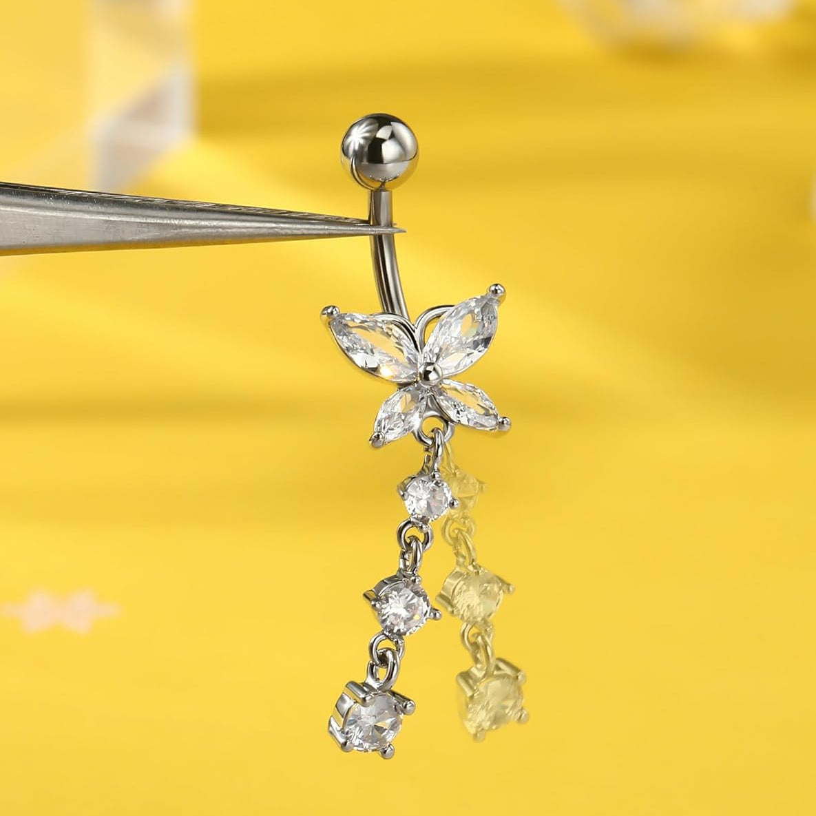 5PCS Belly Button Rings for Women 14G Dangle Navel Piercing Jewelry Set Surgical Stainless Steel Body Jewelry with CZ Butterfly Flower Teardrop Barbell for Beach Festival Daily - 我的商店我的商店我的商店