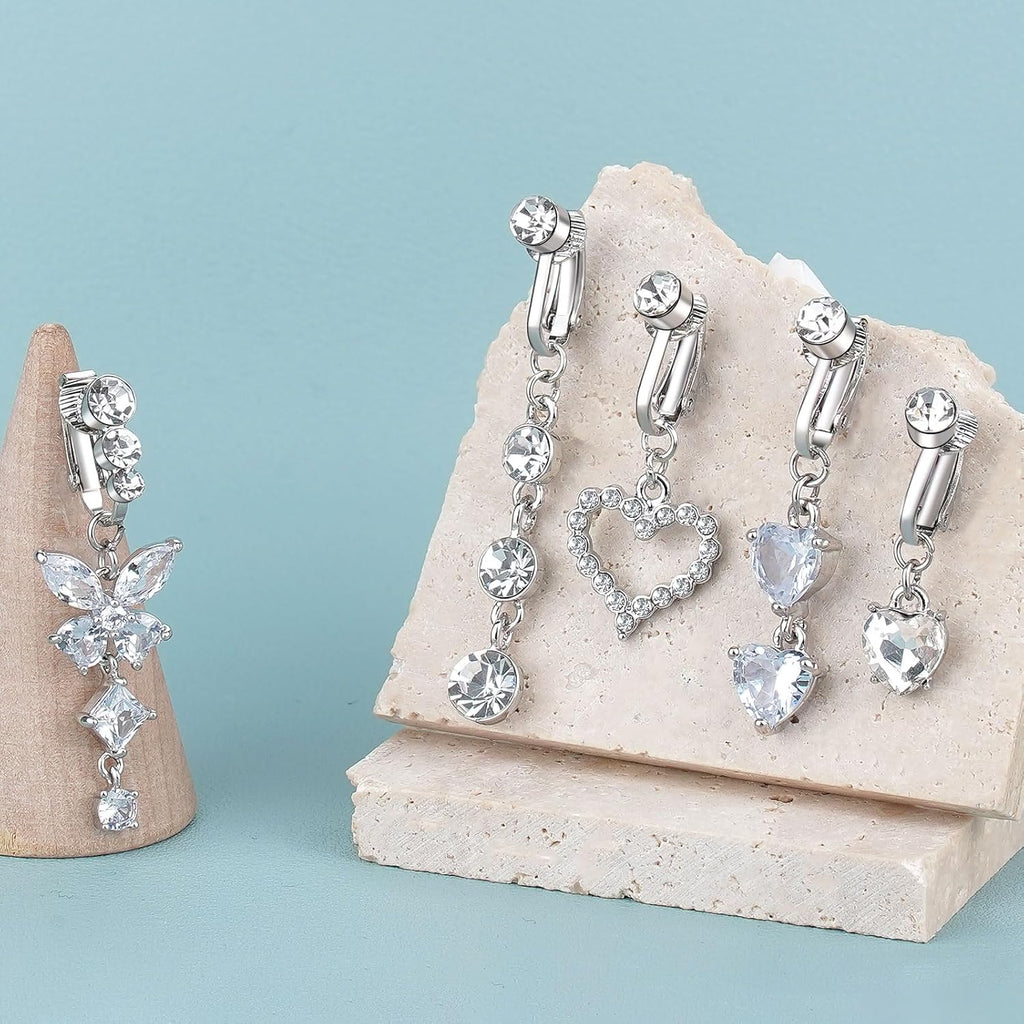 5PCS Fake Belly Ring Fake Belly Piercing Clip on Belly Button Rings Surgical Steel Fake Belly Button Ring Fake Earrings Non Piercing Fake Belly Piercing Jewelry - 我的商店我的商店我的商店