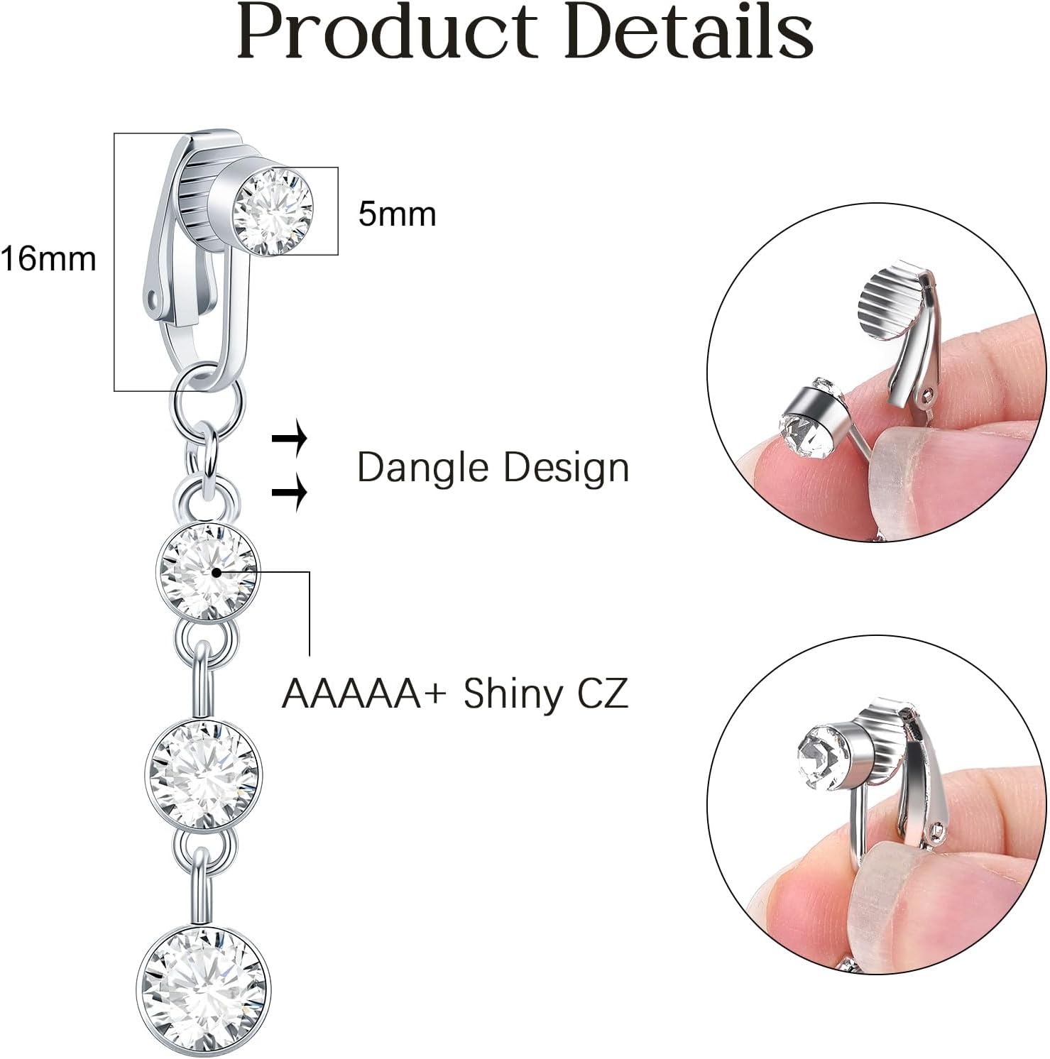 5PCS Fake Belly Ring Fake Belly Piercing Clip on Belly Button Rings Surgical Steel Fake Belly Button Ring Fake Earrings Non Piercing Fake Belly Piercing Jewelry - 我的商店我的商店我的商店