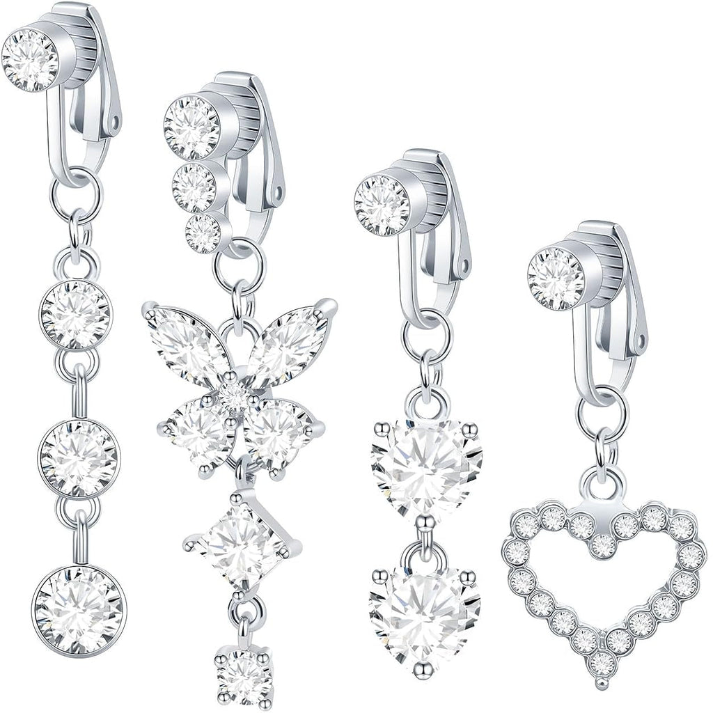 5PCS Fake Belly Ring Fake Belly Piercing Clip on Belly Button Rings Surgical Steel Fake Belly Button Ring Fake Earrings Non Piercing Fake Belly Piercing Jewelry - 我的商店我的商店我的商店