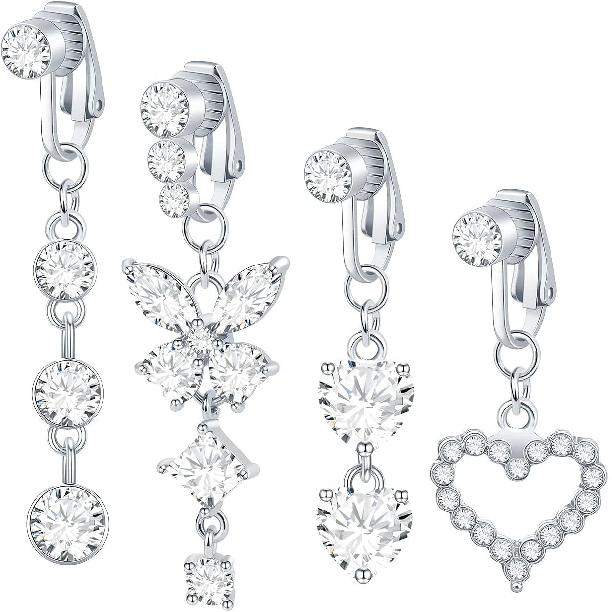 5PCS Fake Belly Ring Fake Belly Piercing Clip on Belly Button Rings Surgical Steel Fake Belly Button Ring Fake Earrings Non Piercing Fake Belly Piercing Jewelry - 我的商店我的商店我的商店