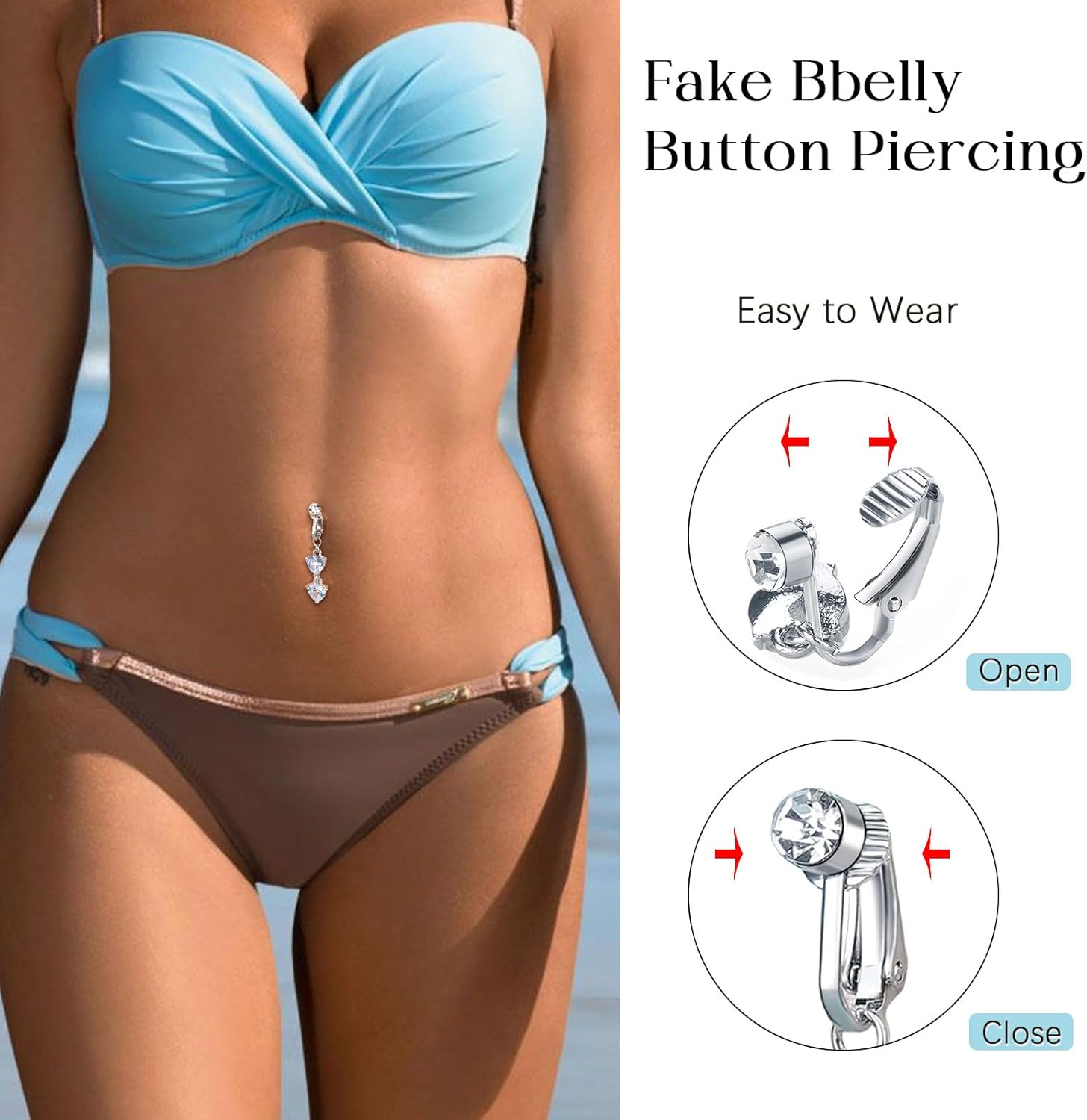 5PCS Fake Belly Ring Fake Belly Piercing Clip on Belly Button Rings Surgical Steel Fake Belly Button Ring Fake Earrings Non Piercing Fake Belly Piercing Jewelry - 我的商店我的商店我的商店