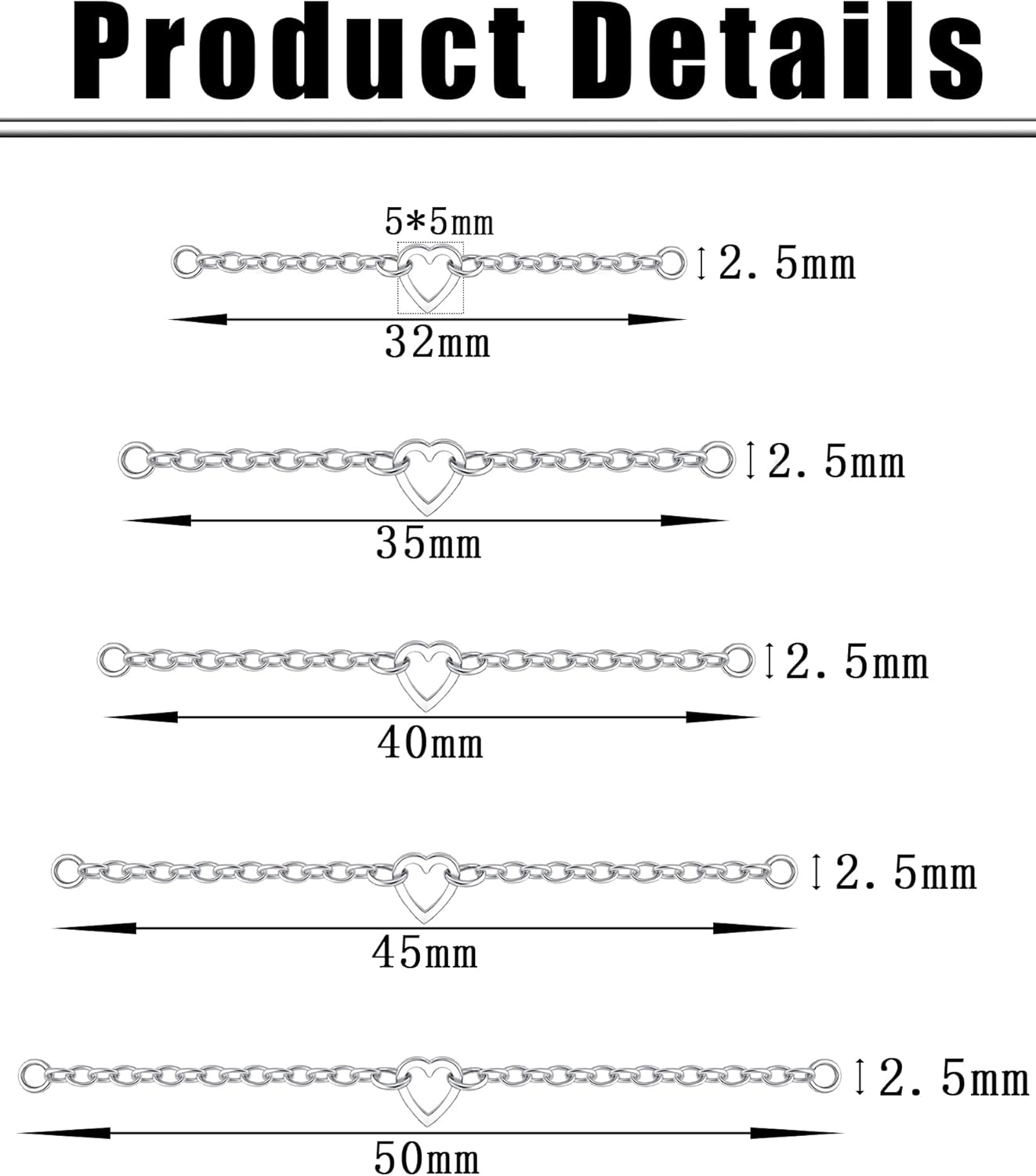 5Pcs Nose Chain Piercing Stainless Steel Across Top Nose Rings Chain Heart Double Nostril - QIAO CrystalQIAO CrystalQIAO Crystal