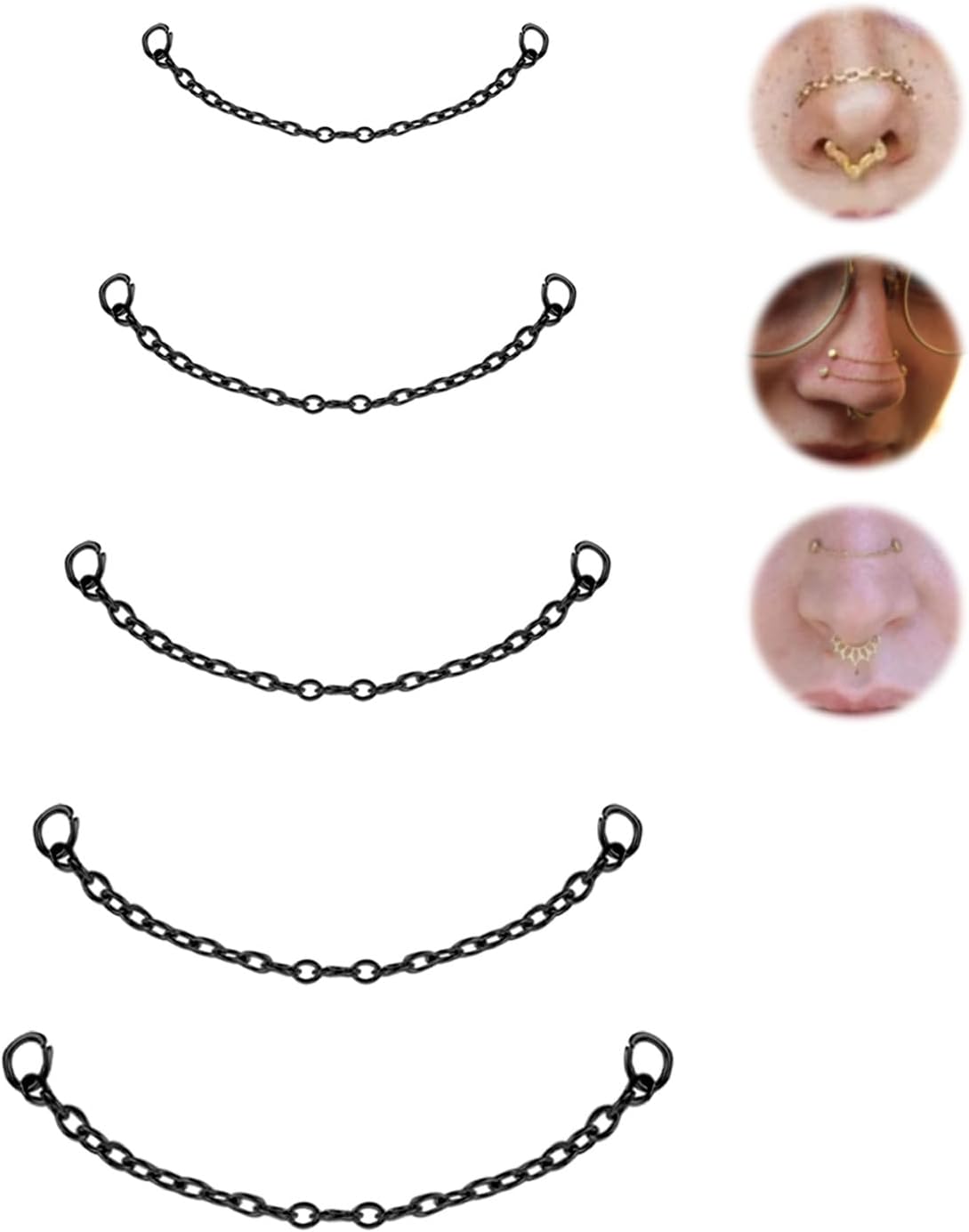 5Pcs Surgical Steel Across Top Nose Rings Chain for Women Nose Studs Nostril Chain - QIAO CrystalQIAO CrystalQIAO Crystal