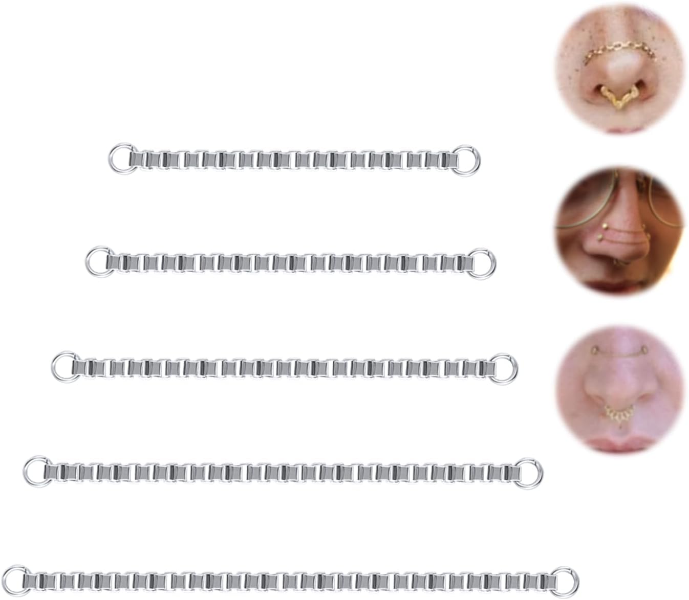 5Pcs Surgical Steel Across Top Nose Rings Chain for Women Nose Studs Nostril Chain - QIAO CrystalQIAO CrystalQIAO Crystal