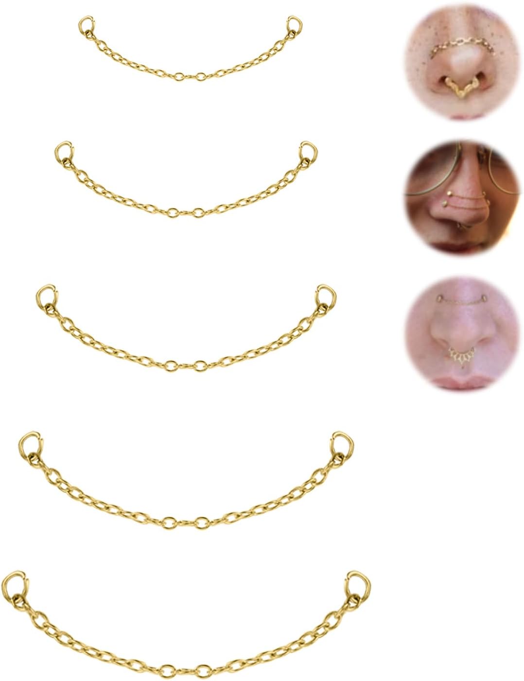 5Pcs Surgical Steel Across Top Nose Rings Chain for Women Nose Studs Nostril Chain - QIAO CrystalQIAO CrystalQIAO Crystal