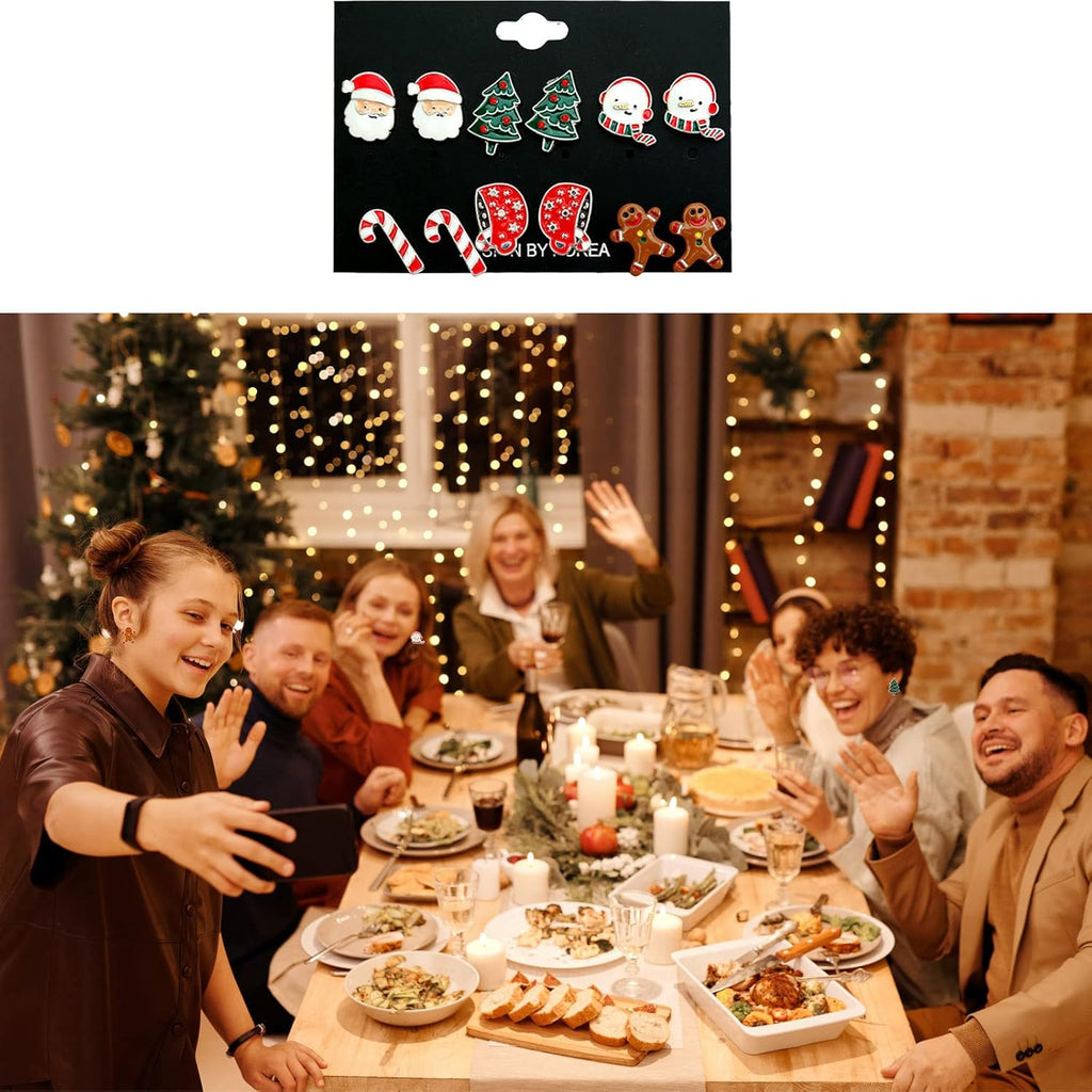6 - 16 Pair Christmas Earrings for Women Cute Funny Christmas Earrings Bow Tree Santa Holiday Earrings for Christmas Jewellery - QIAO Crystal我的商店QIAO Crystal