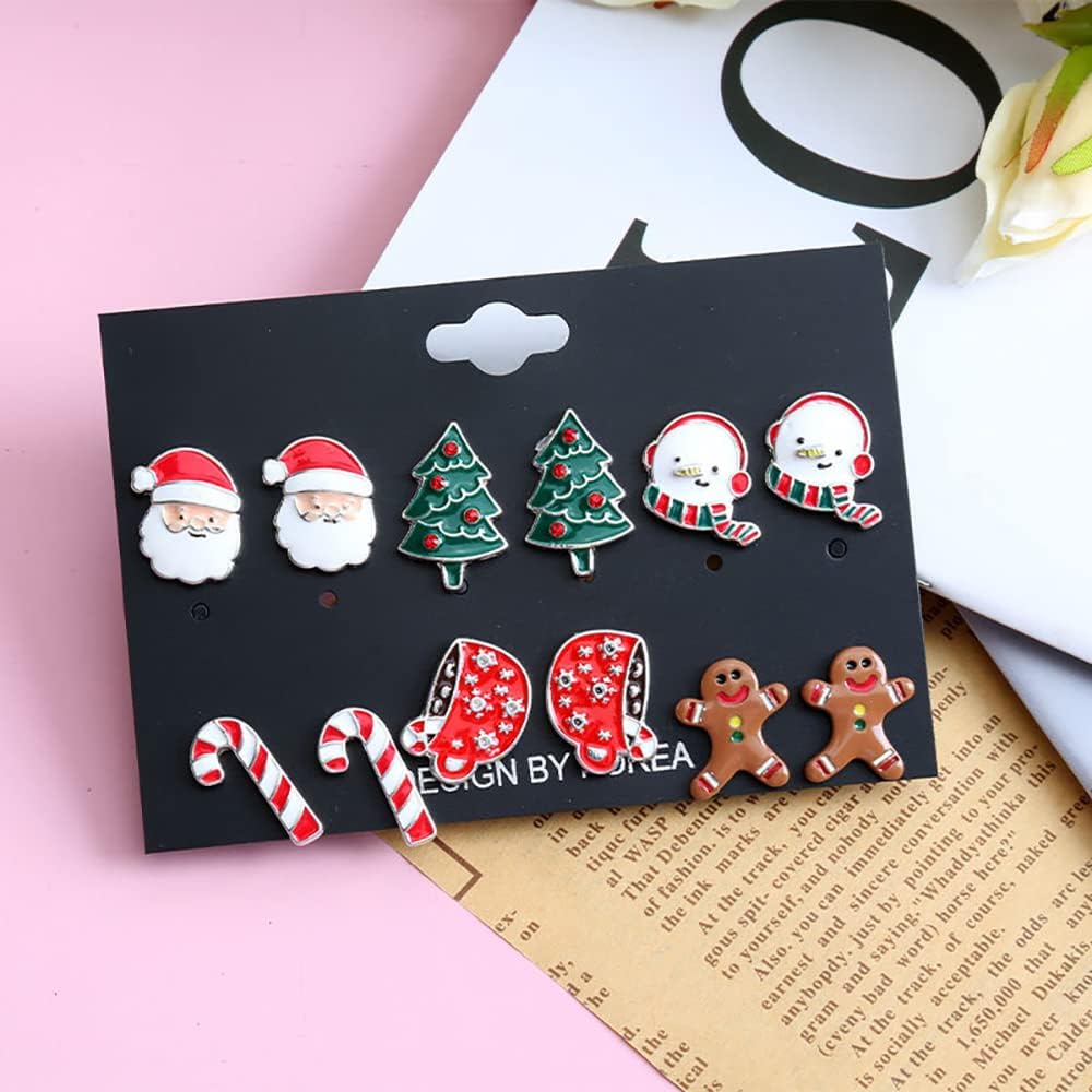 6 - 16 Pair Christmas Earrings for Women Cute Funny Christmas Earrings Bow Tree Santa Holiday Earrings for Christmas Jewellery - QIAO Crystal我的商店QIAO Crystal