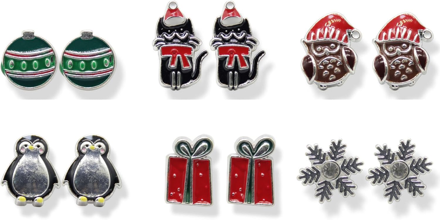 6 - 16 Pair Christmas Earrings for Women Cute Funny Christmas Earrings Bow Tree Santa Holiday Earrings for Christmas Jewellery - QIAO Crystal我的商店QIAO Crystal