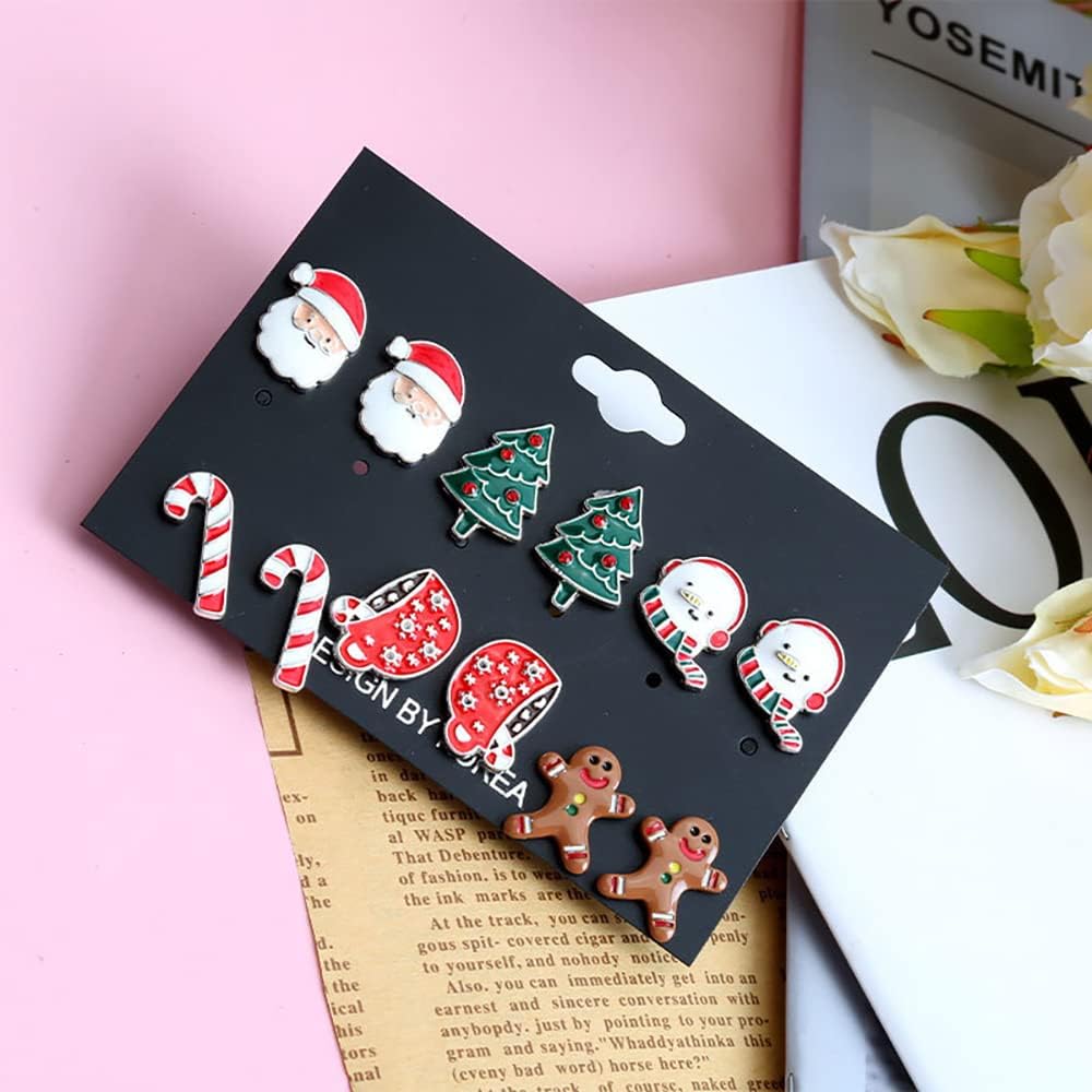 6 - 16 Pair Christmas Earrings for Women Cute Funny Christmas Earrings Bow Tree Santa Holiday Earrings for Christmas Jewellery - QIAO Crystal我的商店QIAO Crystal