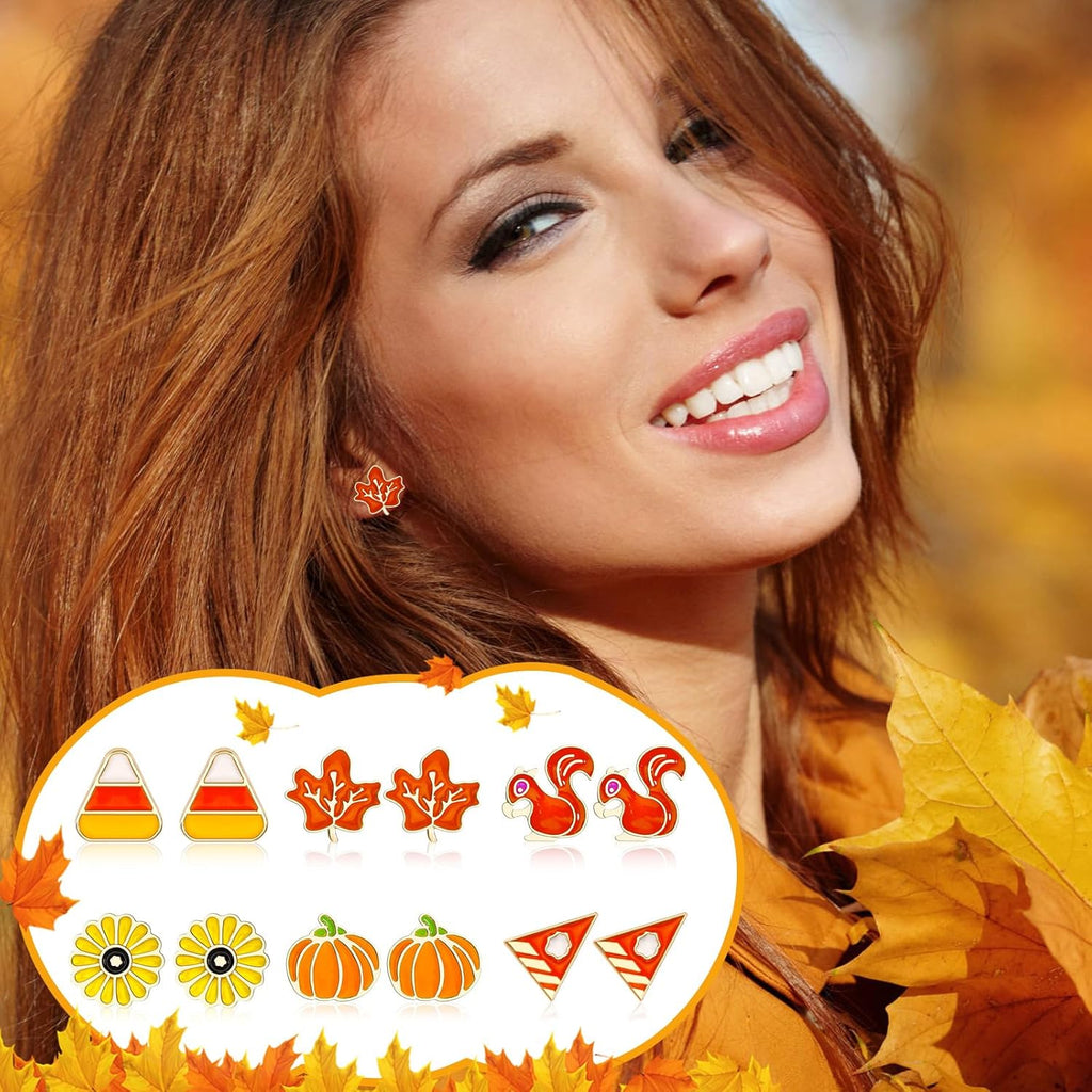 6 - 16 Pairs Halloween Thanksgiving Fall Christmas Earrings for Women,Holiday Dangle Drop Earring and Studs Earring Bulk for Woman,Holiday Jewelry Gifts for Women and Teens - 我的商店我的商店我的商店