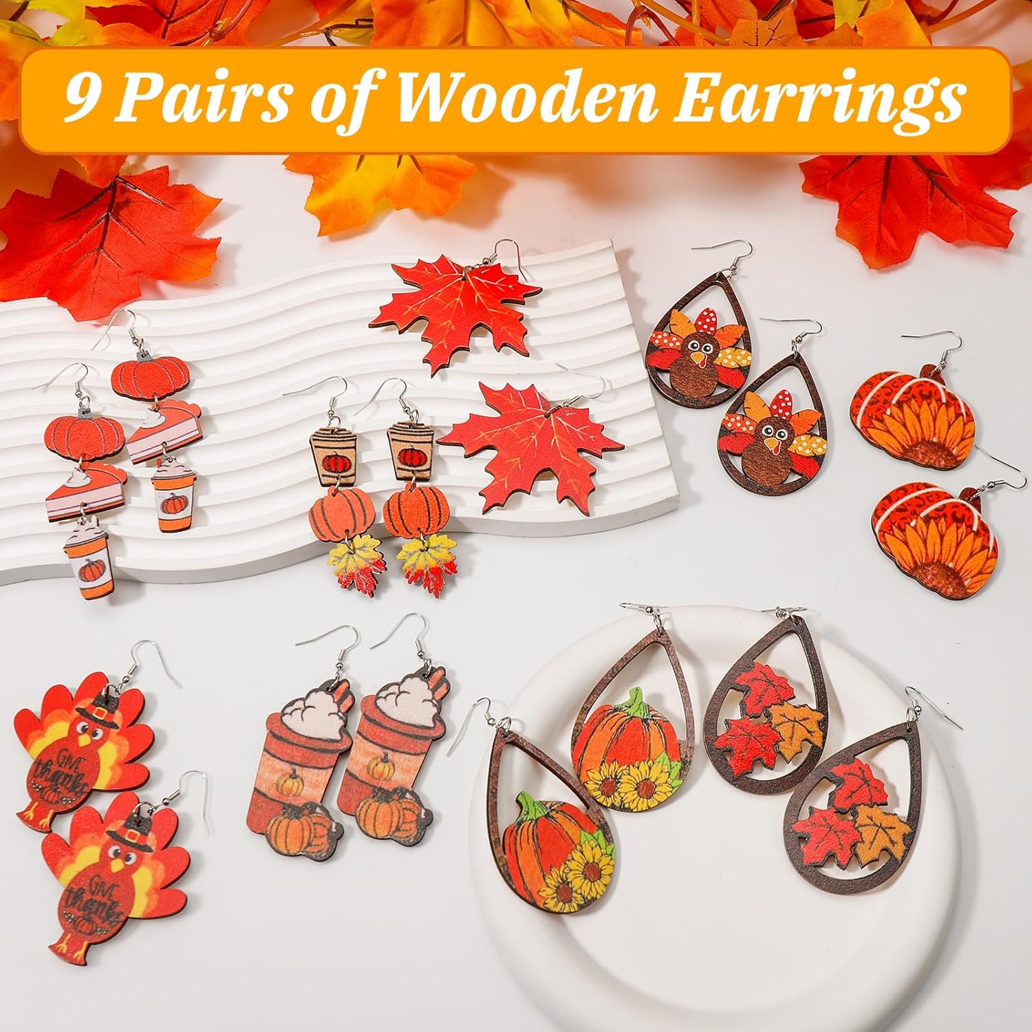 6 - 16 Pairs Halloween Thanksgiving Fall Christmas Earrings for Women,Holiday Dangle Drop Earring and Studs Earring Bulk for Woman,Holiday Jewelry Gifts for Women and Teens - 我的商店我的商店我的商店