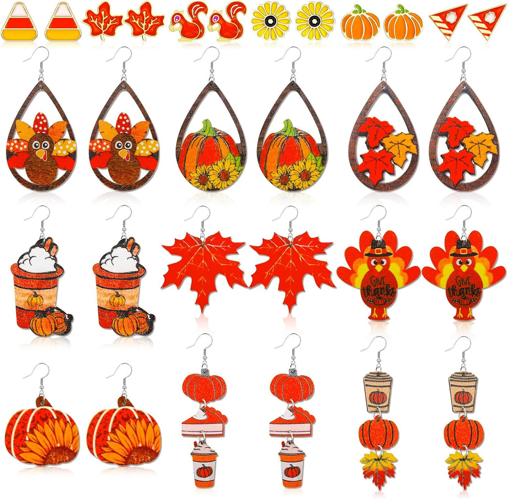 6 - 16 Pairs Halloween Thanksgiving Fall Christmas Earrings for Women,Holiday Dangle Drop Earring and Studs Earring Bulk for Woman,Holiday Jewelry Gifts for Women and Teens - 我的商店我的商店我的商店