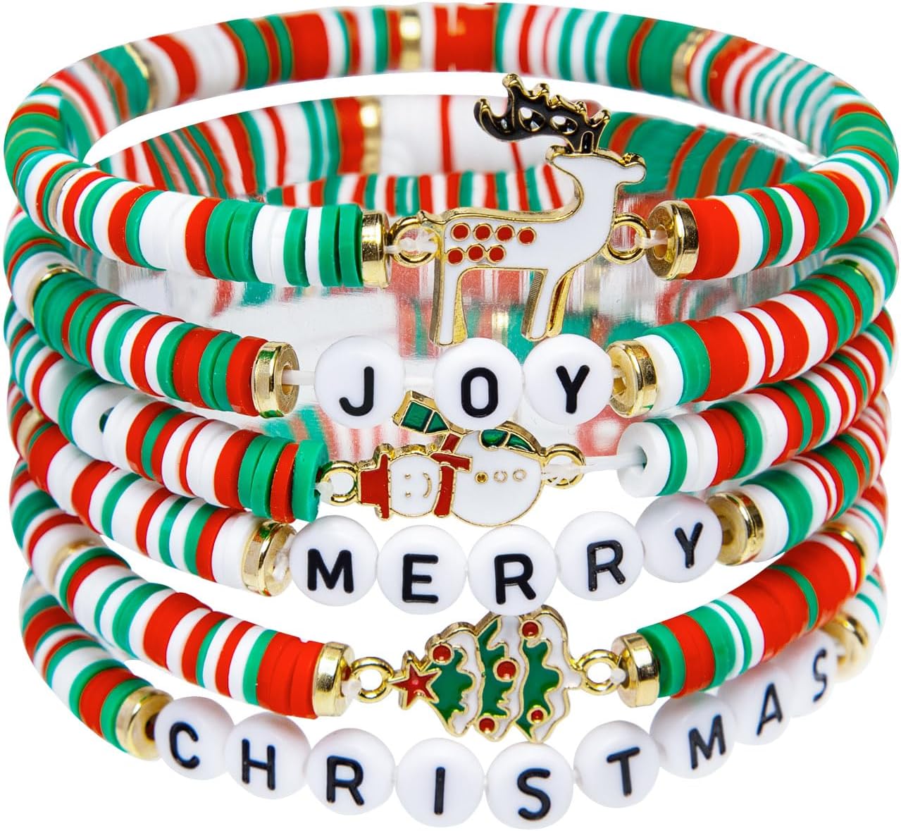 6 Pack Christmas Bracelets: Joy & Merry Candy - Style Stacks for Women & Teens - Perfect Christmas Gifts - Age 3 to Adult - 我的商店我的商店我的商店