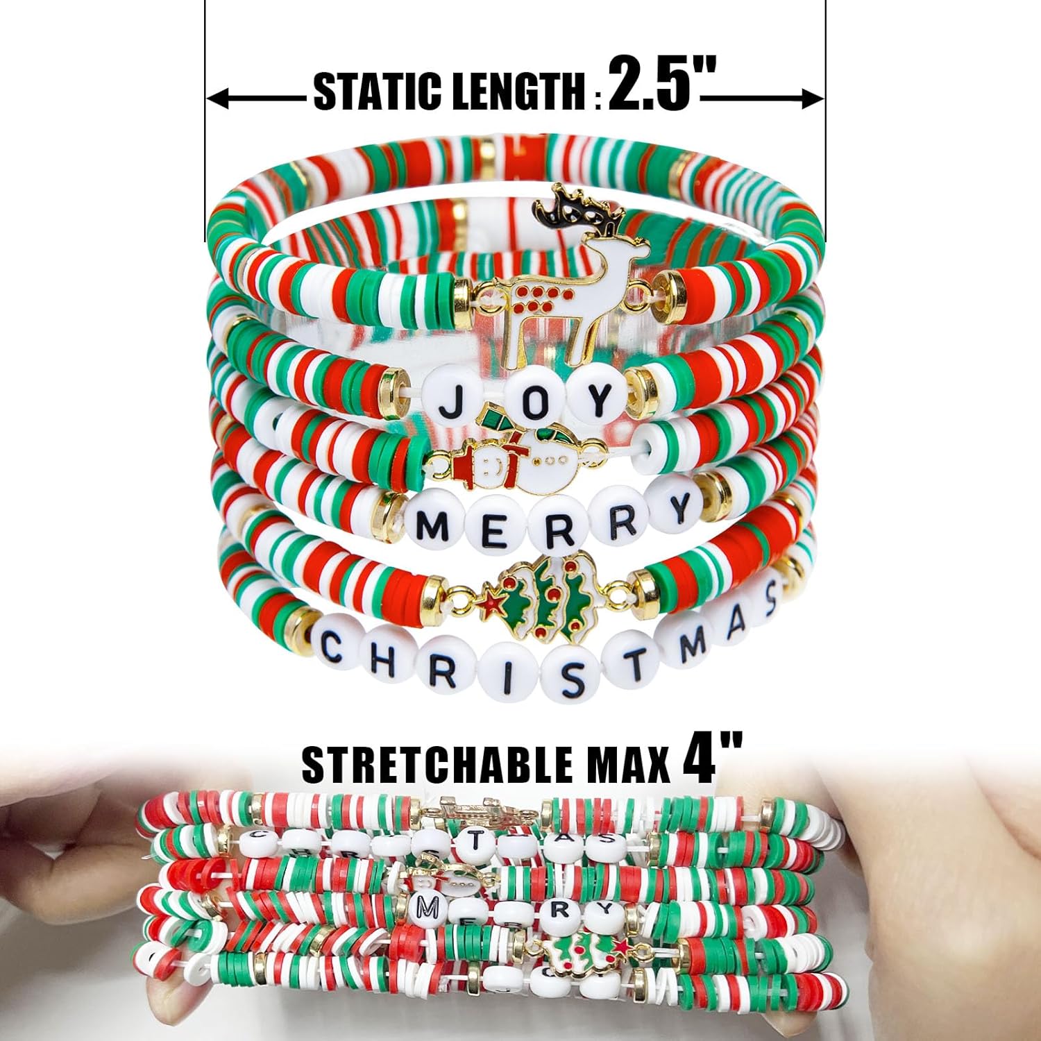 6 Pack Christmas Bracelets: Joy & Merry Candy - Style Stacks for Women & Teens - Perfect Christmas Gifts - Age 3 to Adult - 我的商店我的商店我的商店